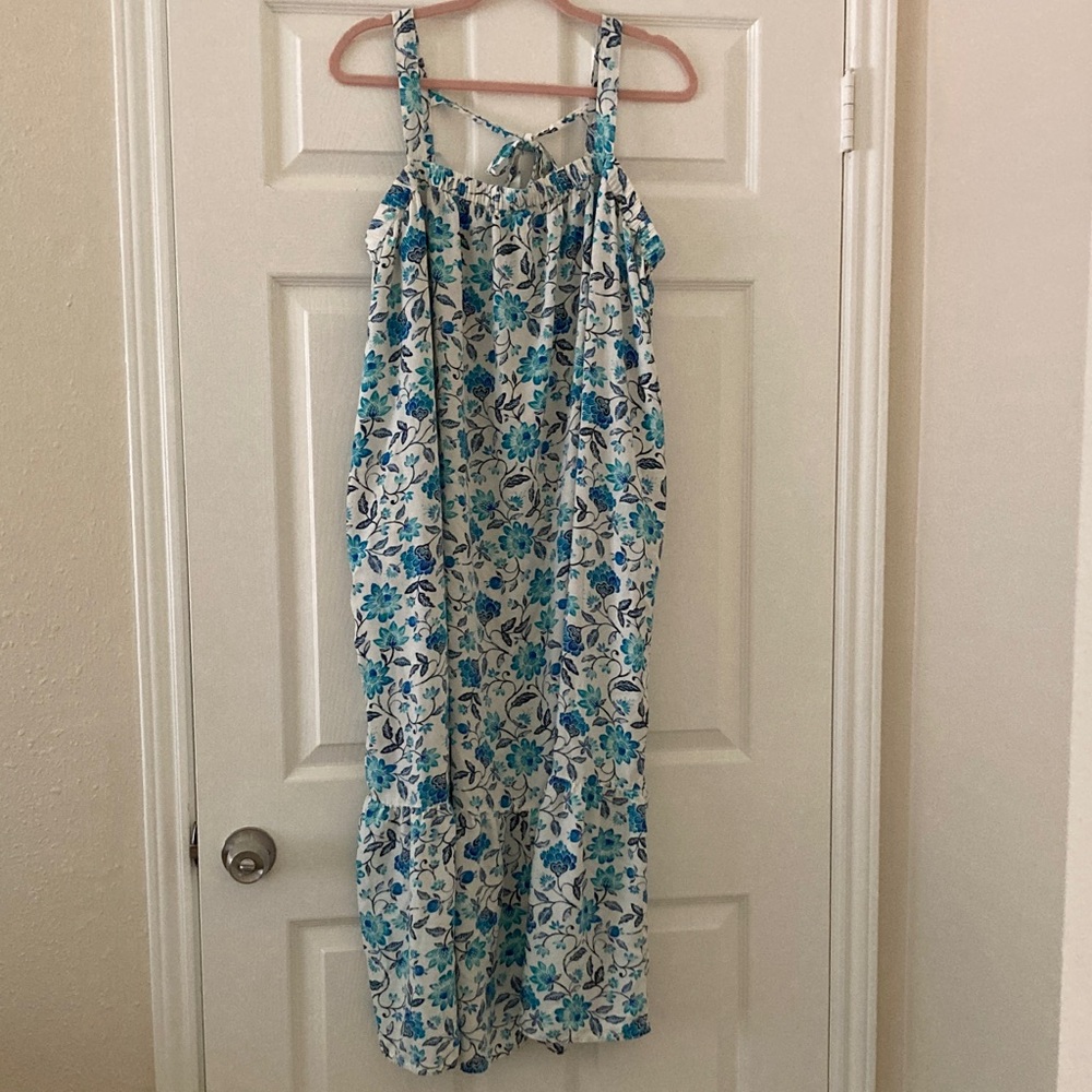 Old Navy Lightweight Blue Turquoise Floral Maxi Flow Dress or Swimsuit Cover XXL